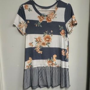 Floral and striped tee